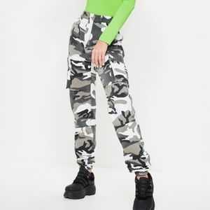 Missguided Premium Gray Camo Printed Pants